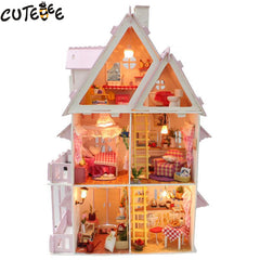 Hot Sale DIY Doll House Wooden Miniatura dollhouse Miniature Doll House With Furniture Kit Villa LED Lights Birthday Gift