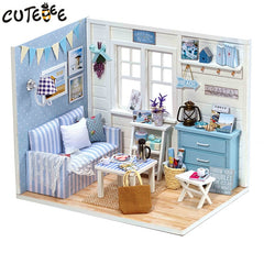 Doll House Furniture Diy Miniature Dust Cover 3D Wooden Miniaturas Toys for Children Birthday Gifts Kitten Diary