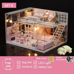 CUTEBEE DIY Doll House Wooden doll Houses Miniature dollhouse Furniture Kit with Music Led Toys for Children Birthday Gift  L026