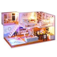 CUTEBEE DIY Doll House Wooden Doll Houses Miniature Dollhouse Furniture Kit with LED Toys for children Christmas Gift  L023