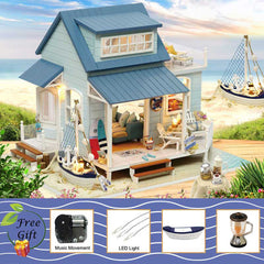 Doll House Miniature DIY Dollhouse With Furnitures Wooden House Toys For Children Birthday Gift Caribbean Sea