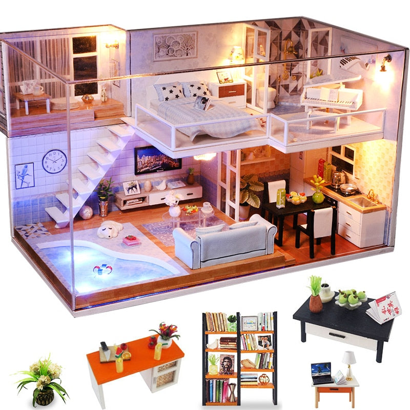 DIY Doll House Wooden Doll Houses Miniature Dollhouse Furniture Kit  Diornama Toys Casa for Children Christmas Gift L026
